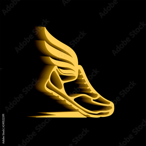 Abstract icon of sports shoes with wings in dynamics.
