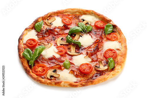 Delicious pizza on white background