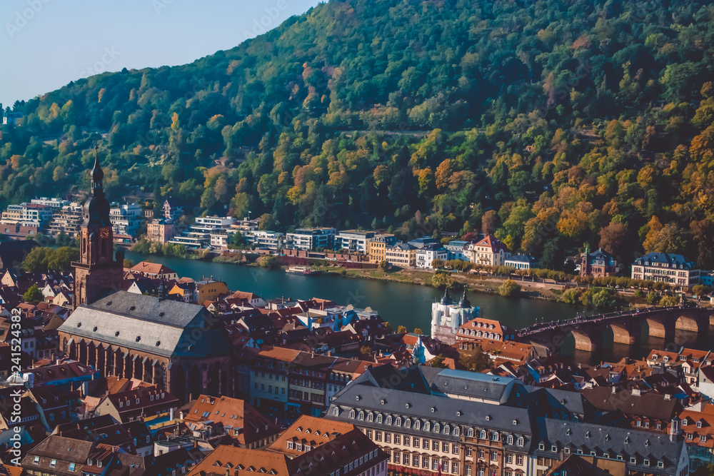 Beautiful view of the city of Heidelberg in Germany. Tourist places.