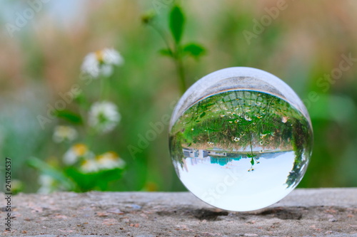 Lensball crystal glass ball view of beautiful nature