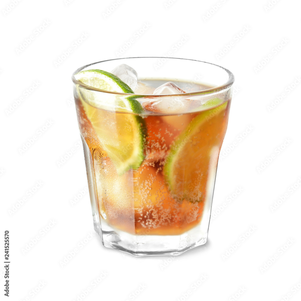 Glass of delicious cocktail on white background Glass of delicious cocktail on white background