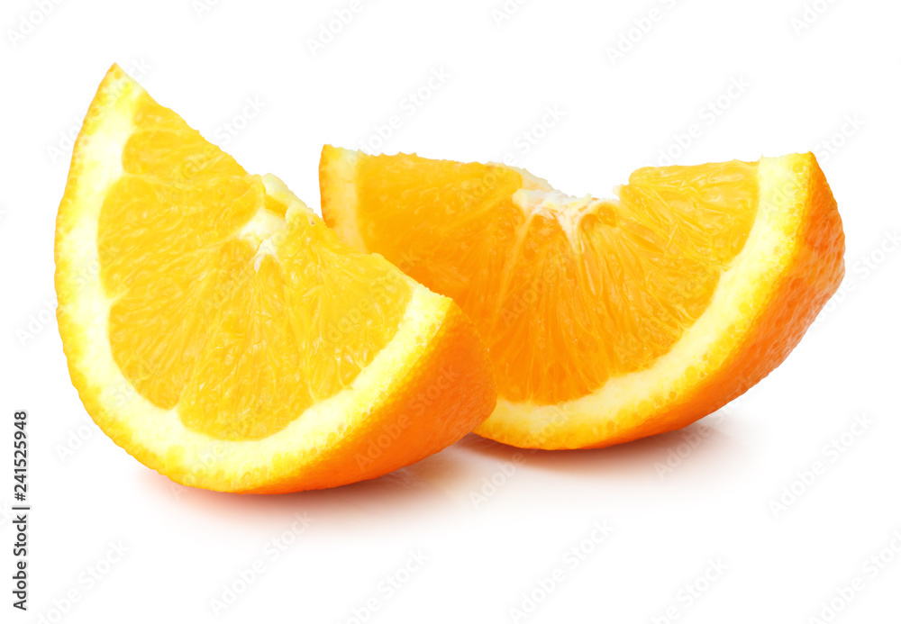 Two oranges pieces (Citrus) isolated on white background, including clipping path without shade. Germany Two oranges pieces (Citrus) isolated on white background, including clipping path without shade. Germany