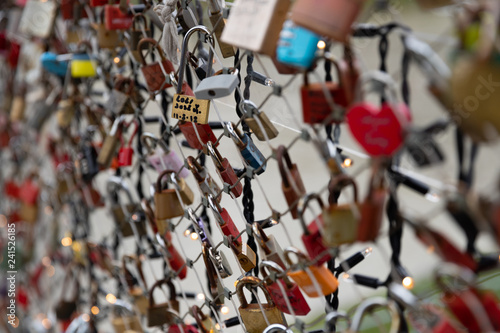 Love locks (padlocks) in a bridge over Salzach river in Salzburg, Austria