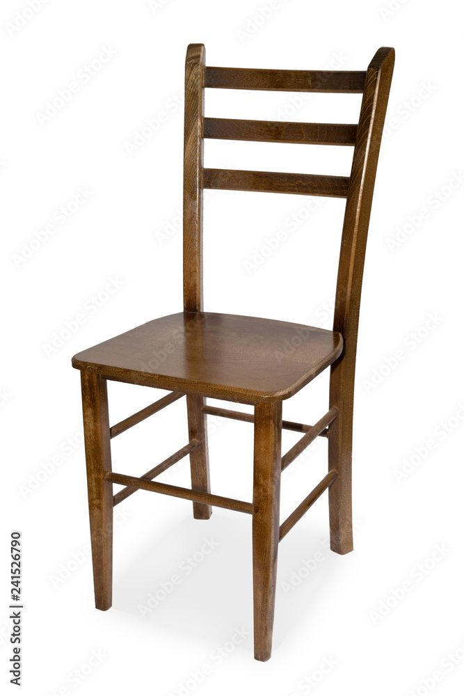 Studio Shot Of Brown Wooden Chair Isolated On White Background Studio Shot Of Brown Wooden Chair Isolated On White Background