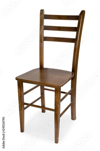 Studio Shot Of Brown Wooden Chair Isolated On White Background