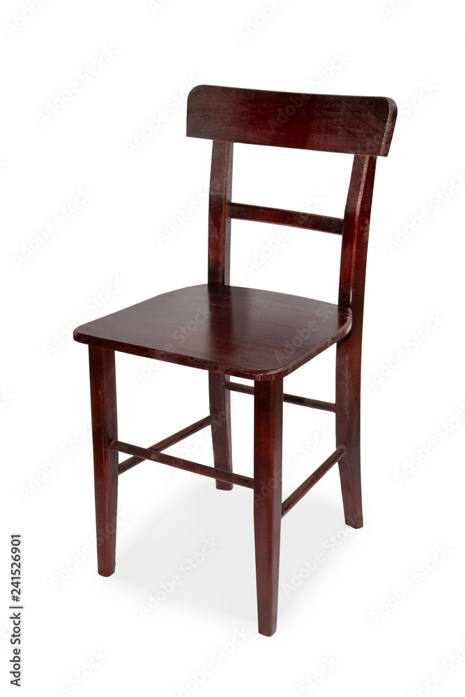 Studio Shot Of Brown Wooden Chair Isolated On White Background Studio Shot Of Brown Wooden Chair Isolated On White Background