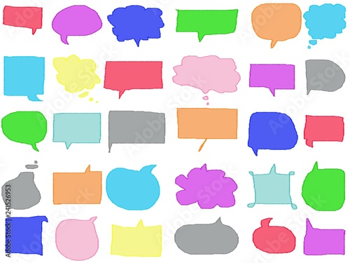 Colorful pastel doodle empty speech bubble drawing isolate on white background. Color crayon illustration by digital art sketch design element.