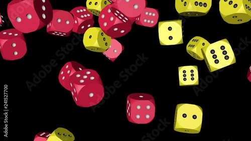 Red and Yellow Color Dice Collided, Animation on Black Background
