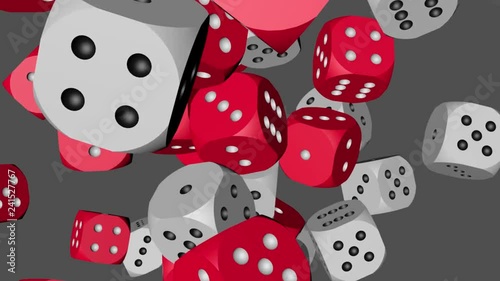 Red and White Color Dice Collided, Animation on Gray Background