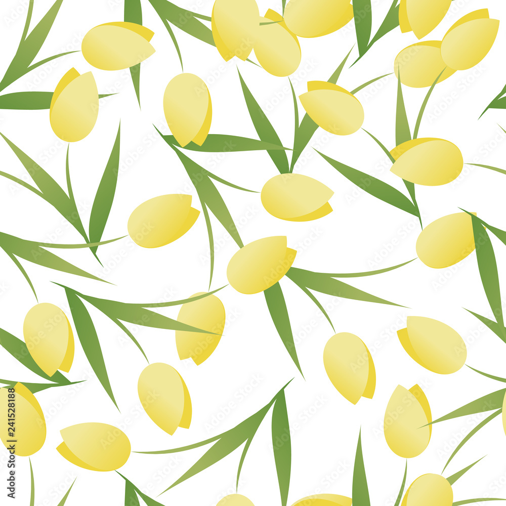 Seamless pattern of tulip flowers and leaves on white background Seamless pattern of tulip flowers and leaves on white background