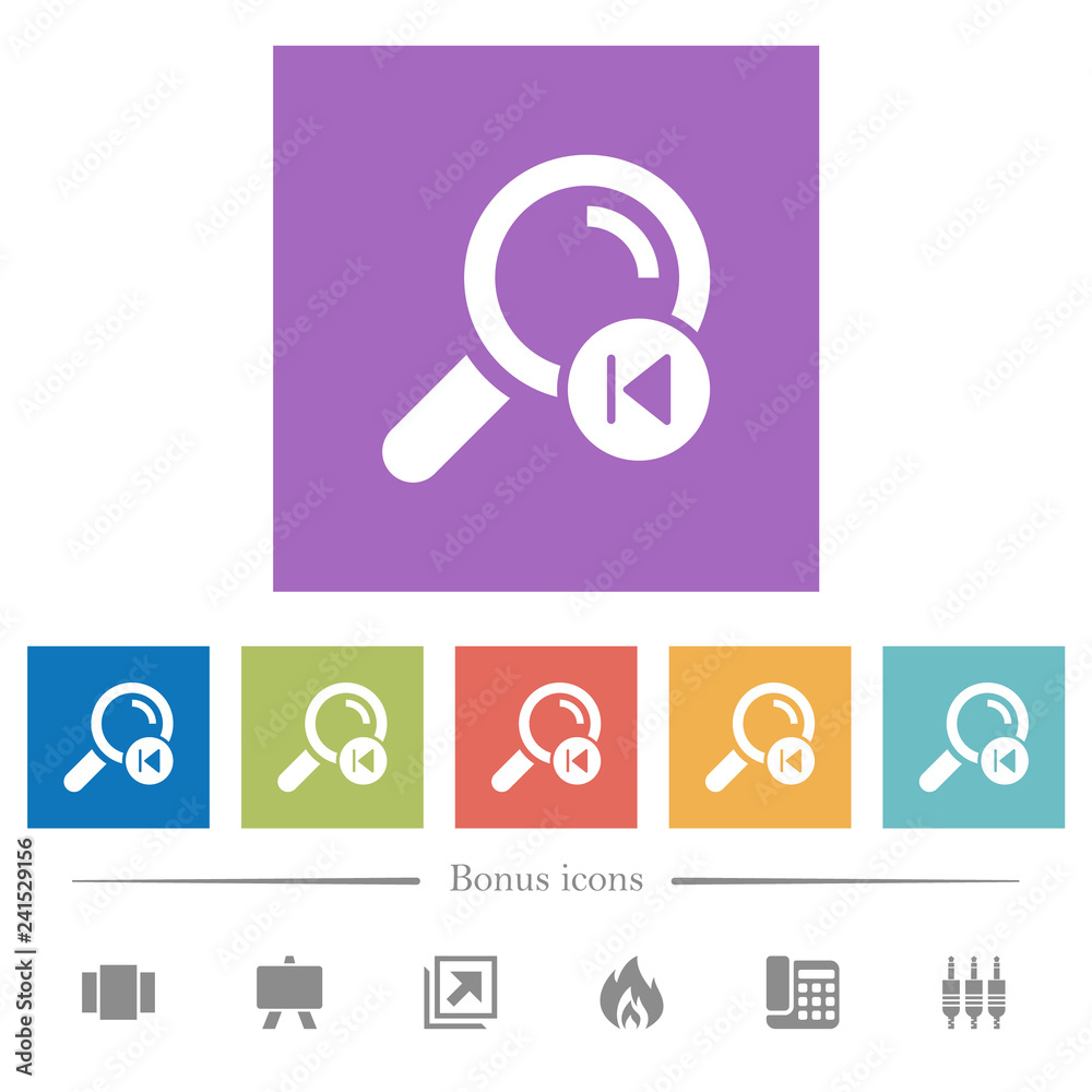 find previous search result flat white icons in square backgrounds