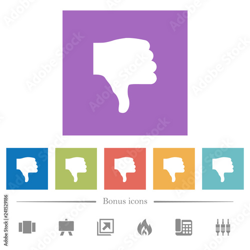 Thumbs down flat white icons in square backgrounds