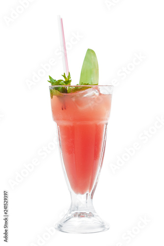 Glass of fresh cocktail on white background