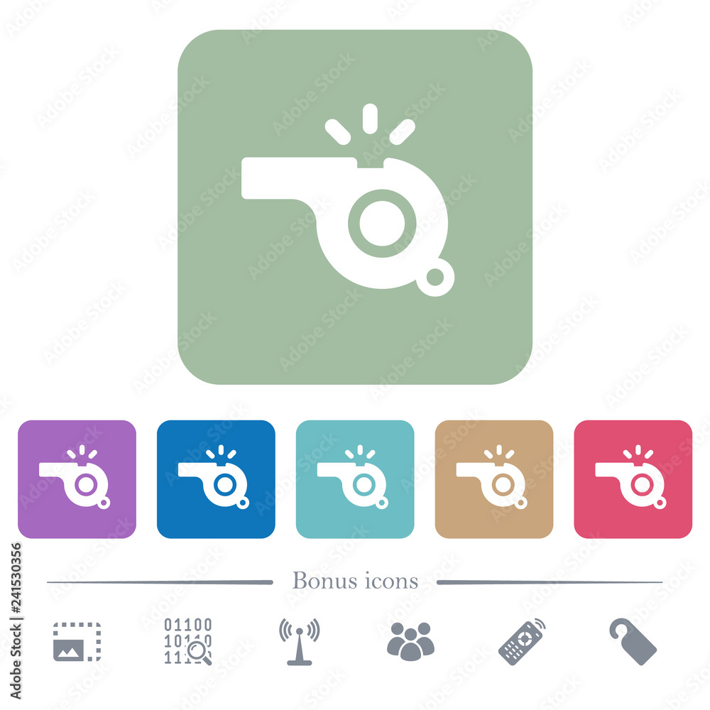 Whistle flat icons on color rounded square backgrounds Whistle flat icons on color rounded square backgrounds