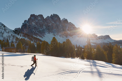 Canvas Print Geisler im Sonnenuntergang, Abstieg vom Zendleser Kofel (Col di Poma), Funes, To