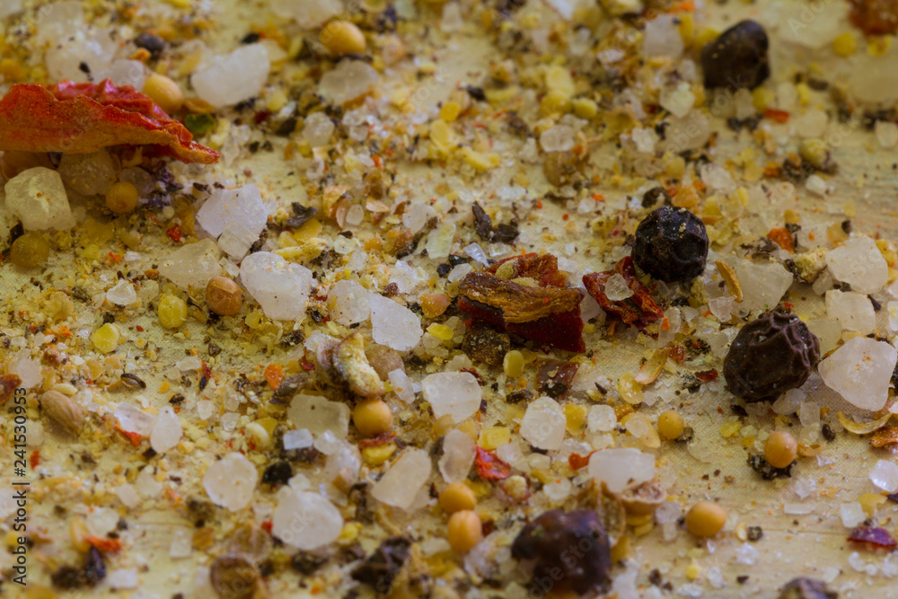 Mixture of spices and salt. Spice closeup Mixture of spices and salt. Spice closeup