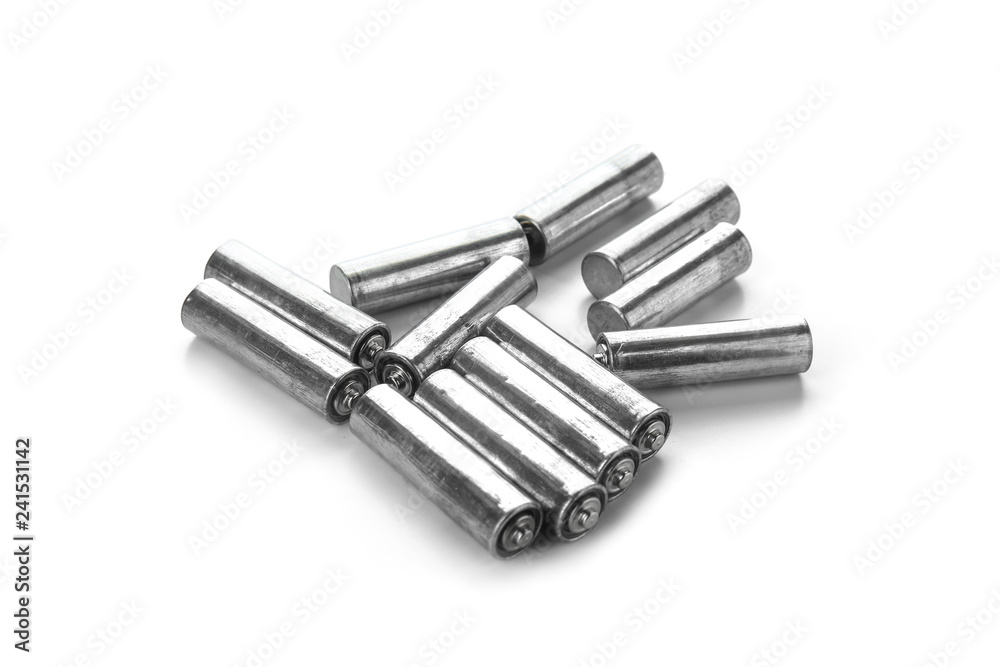 Used batteries on white background. Recycling concept Used batteries on white background. Recycling concept