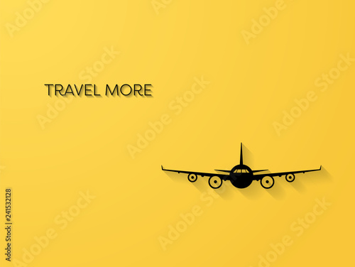 Air traveling vector concept with silhouette of a plane with 3d shadows. Symbol of traveling, exploration, discovery, holidaysand vacation.