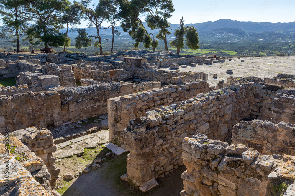 Phaistos Greece, 12-18-2018. Ruins of old city of Phaistos in Crete Greece