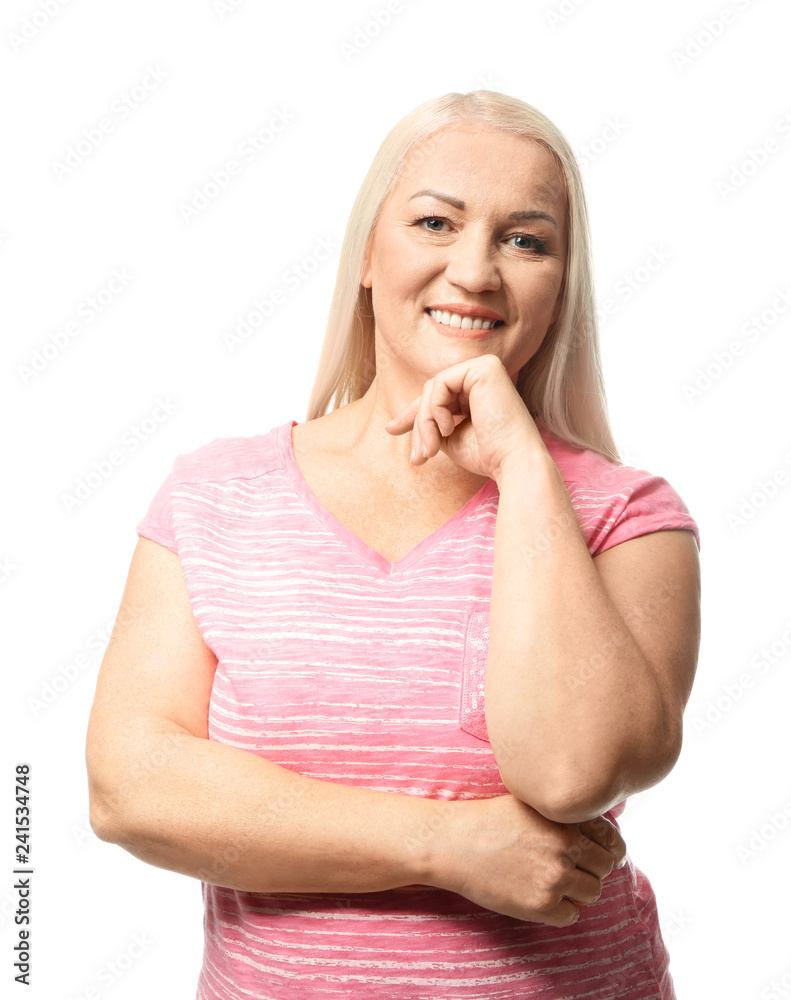 Portrait of beautiful mature woman on white background Portrait of beautiful mature woman on white background