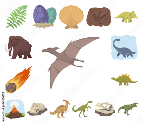 Different dinosaurs cartoon icons in set collection for design. Prehistoric animal vector symbol stock web illustration.