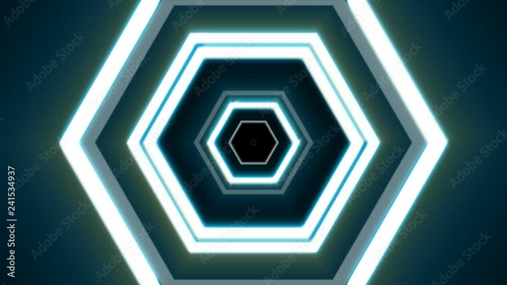 Abstract geometric hexagon light tunnel animation. 4K backdrop seamless loop footage. Abstract geometric hexagon light tunnel animation. 4K backdrop seamless loop footage.