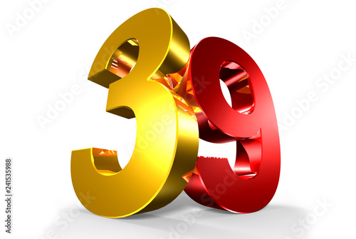39 red 3d,39 gold white background.