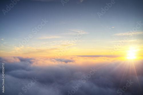 Beautiful sunrise cloudy sky from aerial view