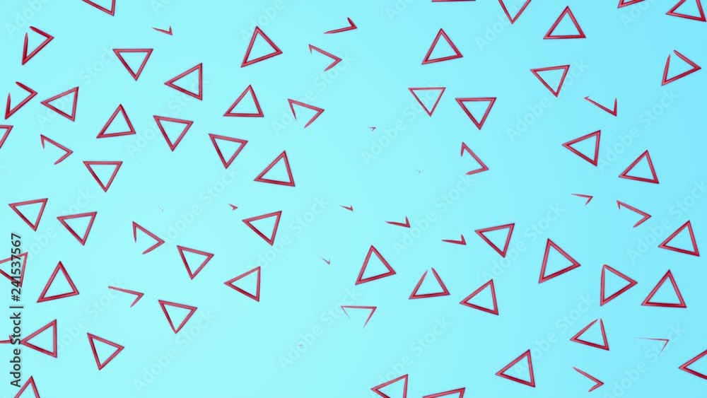 red triangles move chaotically on a turquoise background. animated abstract background. 3d rendering