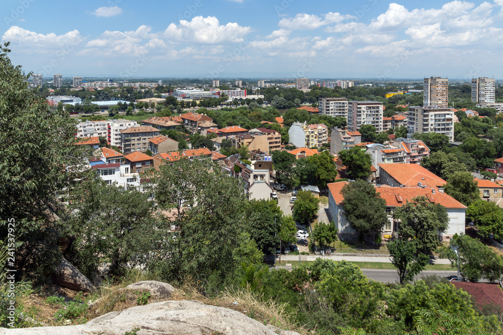Panoramic cityscape of Plovdiv city from Nebet Tepe hill, Bulgaria