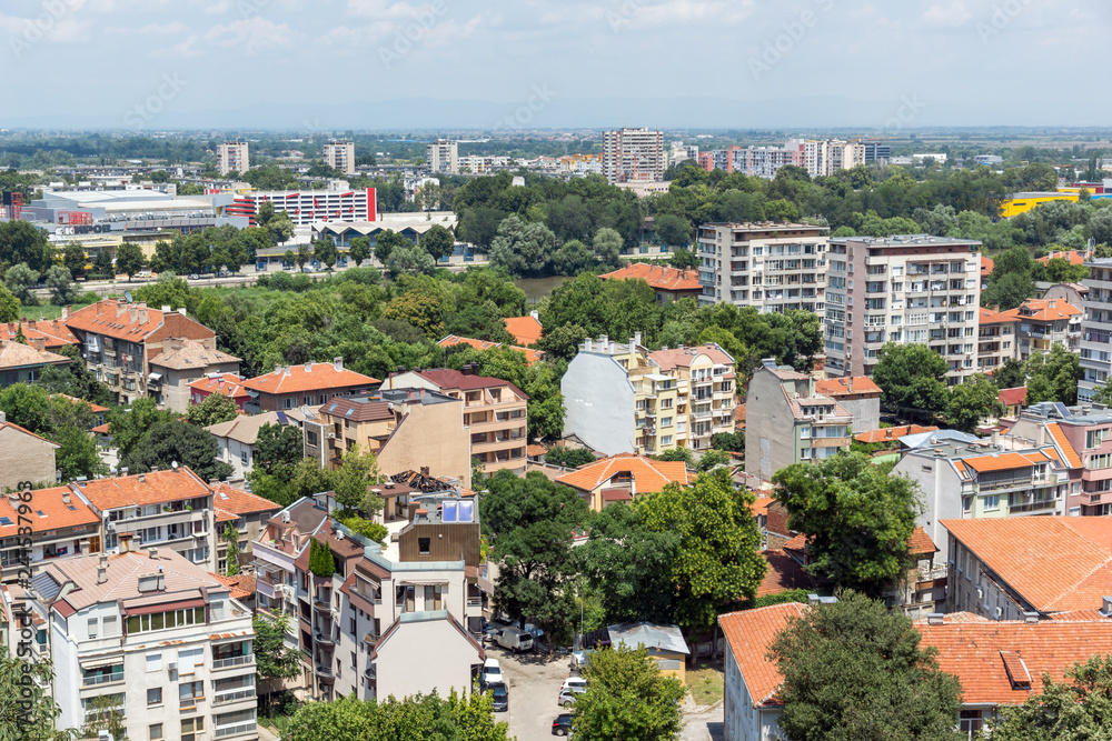 Panoramic cityscape of Plovdiv city from Nebet Tepe hill, Bulgaria
