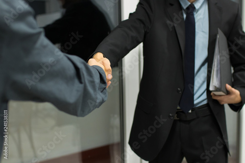 business people greeting with hands, hiring and agreement