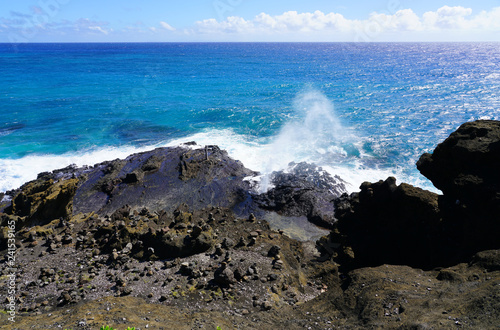 View of the Pacific Ocean at Halona Point Blowhole on Hanauma Bay in Oahu, Hawaii
