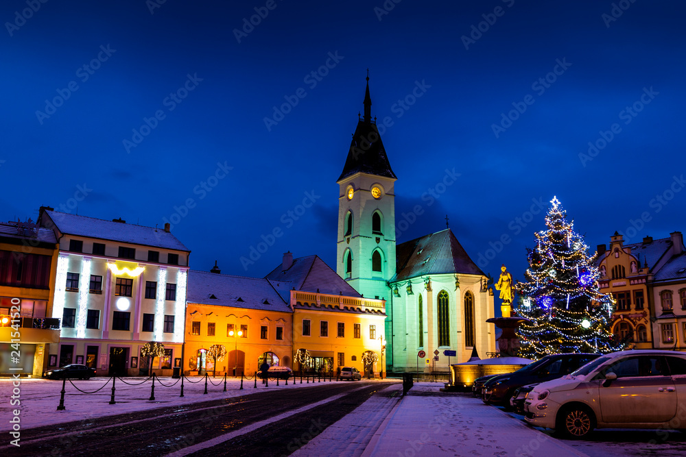 Center of Vodnany with christmas tree, Czech republic.