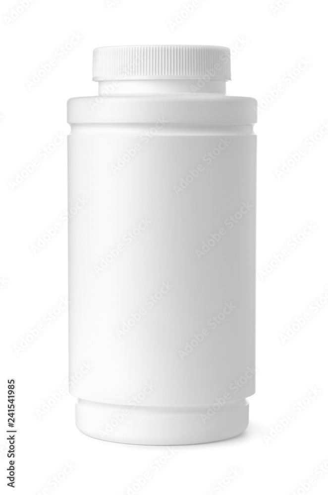 Front view of blank plastic medical bottle