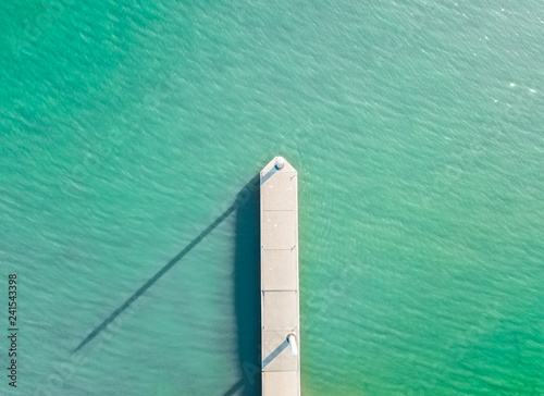 Aerial top down of little boat jetty