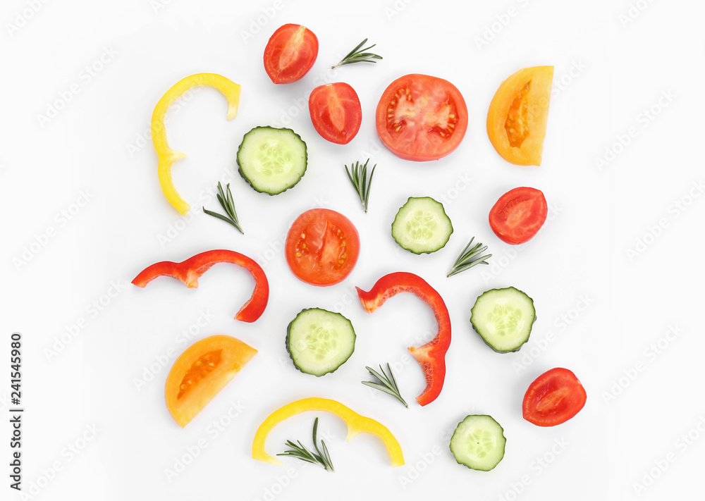 Variety Of Chopped Vegetables On White Background Stock Photo