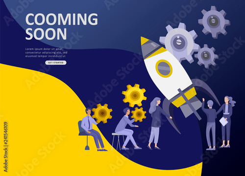 Set Landing page template people develop, business app, winners cup, financial consultant research, cooming soon start up and solution. Vector illustration concept website mobile development