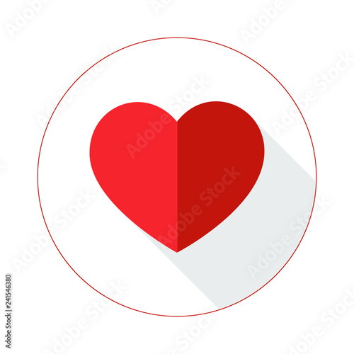 red heart shape with two tones colors with long shadow closed in the circle. vector format illustration.