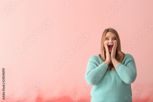 Surprised plus size girl on...