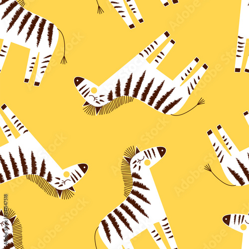 zebra seamless pattern on yellow background, summer kids and nursery fabric textile print