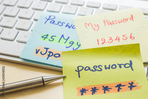 Online password management with keyborard, notes, pen.