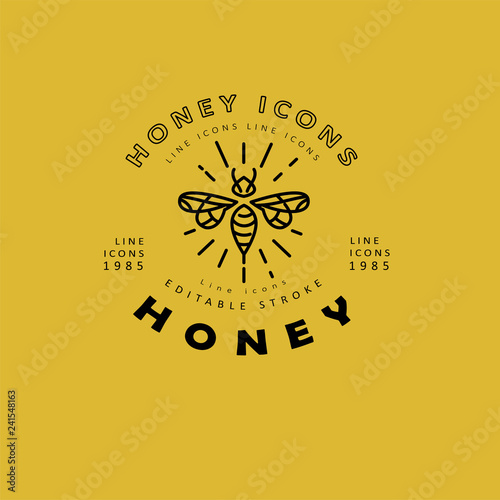 Vector icon and logo honey. Editable outline stroke size. Line flat contour, thin and linear design. Simple icons. Concept illustration. Sign, symbol, element.
