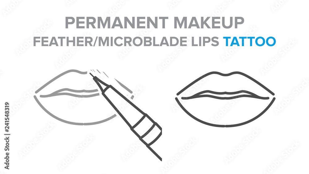 permanent makeup, feather, microblade lips tattoo procedure