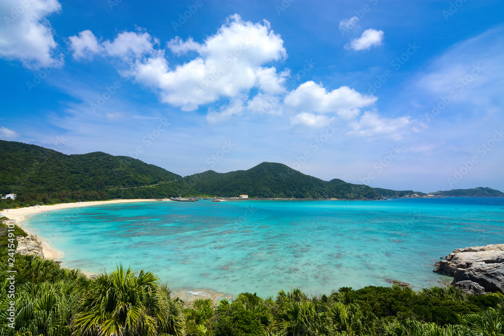Tropical paradise landscape at Aharen Beach on Tokashiki Island in Okinawa, Japan