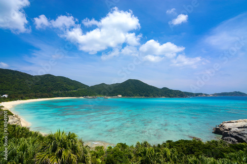 Tropical paradise landscape at Aharen Beach on Tokashiki Island in Okinawa  Japan
