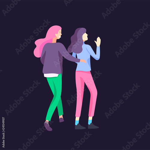 Vector people character walking on the street in autumn or winter clothes, friends and couples. Colorful Group of male and female flat cartoon characters