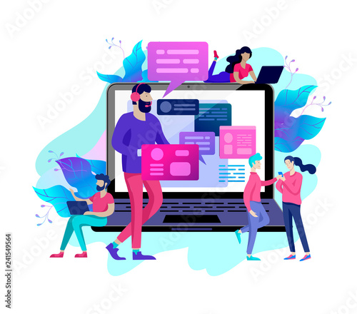 Concept Landing page template customer service, male hotline operator advises client, online global technical support, customer and operator