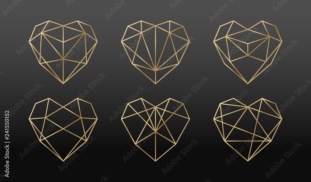 Luxury vector collection of polygonal hearts. Invitation template. Set geometric shape. Luxury vector collection of polygonal hearts. Invitation template. Set geometric shape.