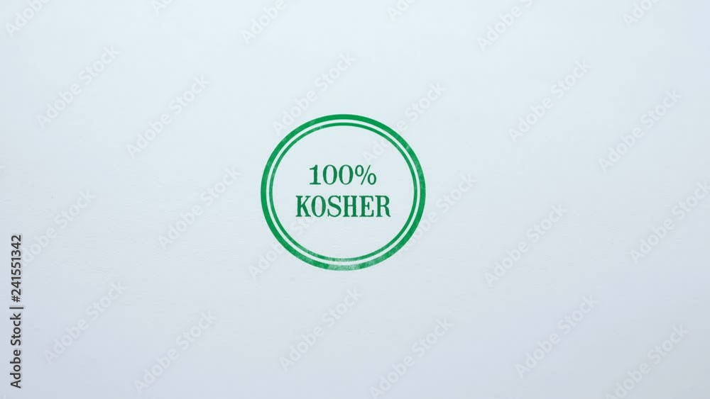 100 percent Kosher seal stamped on blank paper background, food quality ...